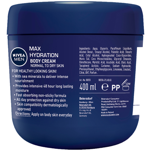 Nivea Men Max Hydration Body Cream 400ml